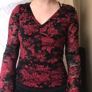 gothic lace red and black see through shirt 🥀🖤